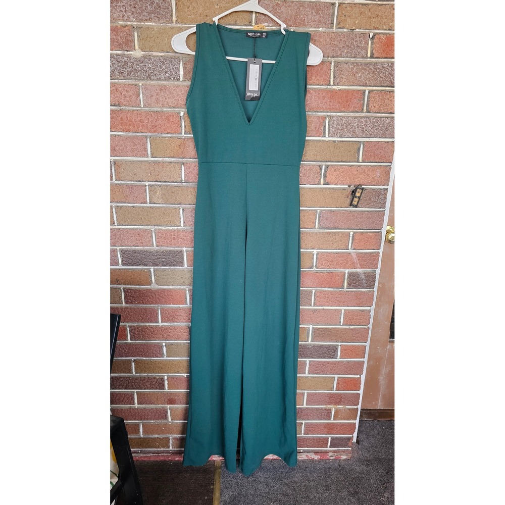 NEW Nasty‎ Gal Takin a Plunge V-Neck Wide-Leg Jumpsuit Emerald Green Womens Sz 2